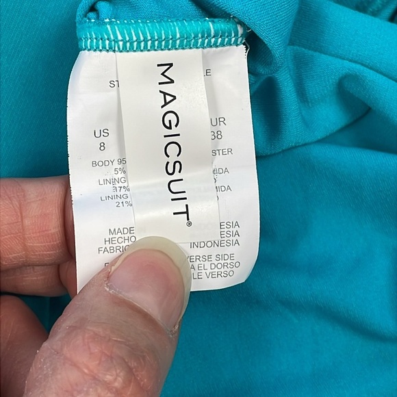 Magicsuit Sophie Tankini Top Swim Pacific Blue Solid Cowl Neck Halter Sz 8 - Picture 7 of 12